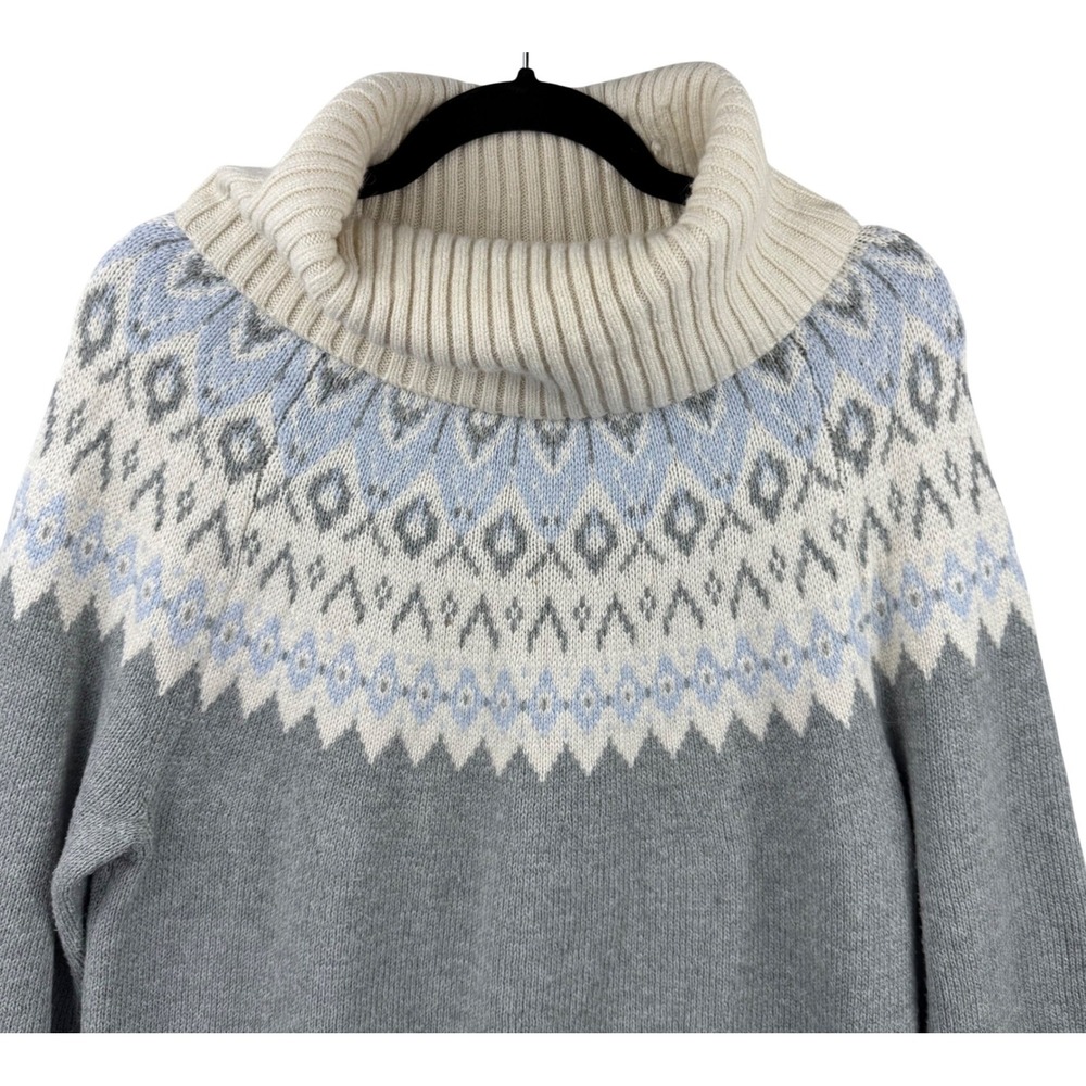 Banana‎ Republic Fair Isle Turtleneck Sweater Women Small Grey Blue Alpaca Blend - Picture 3 of 13